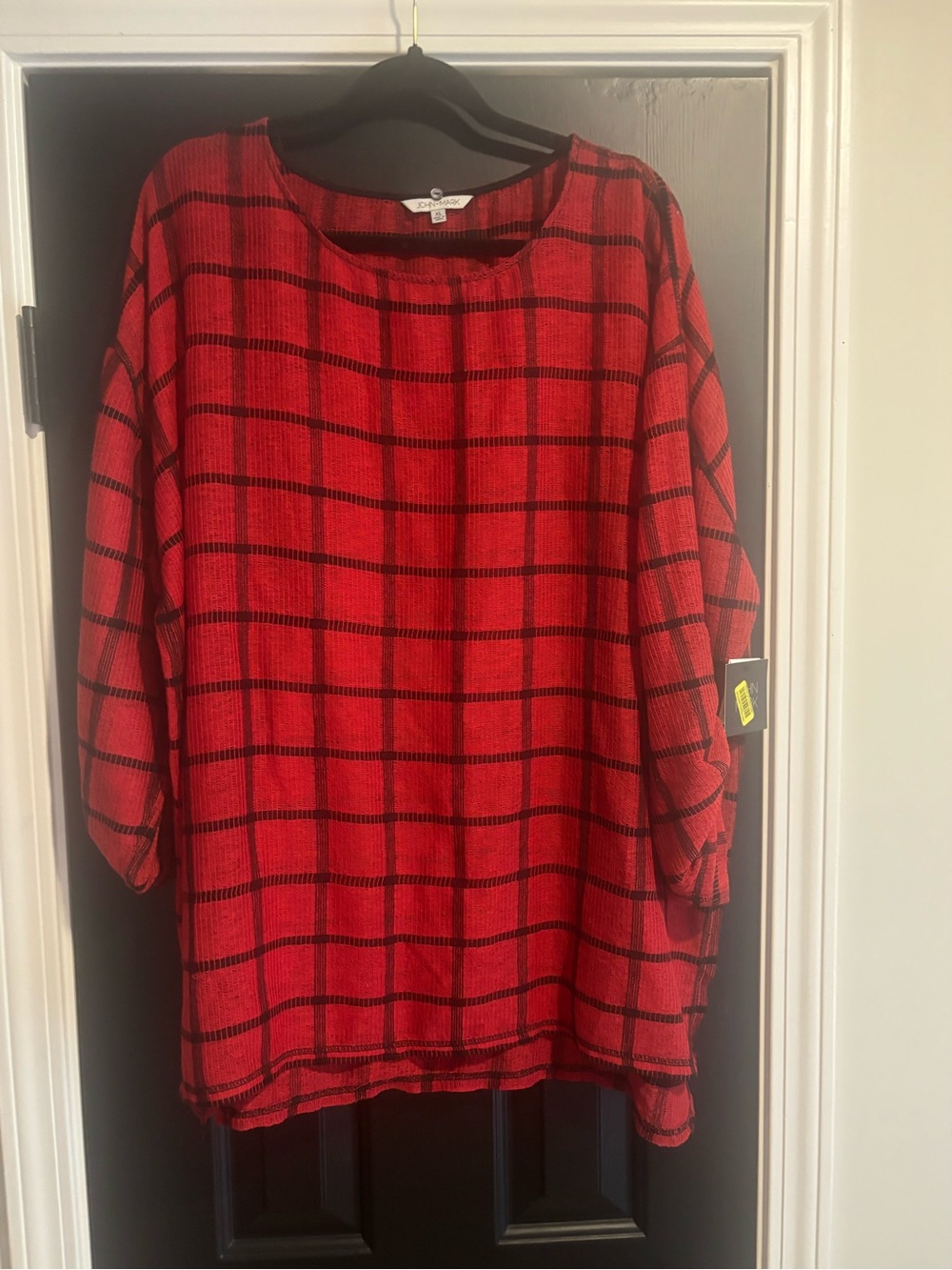 John Mark Red and Black Checked Tunic Top